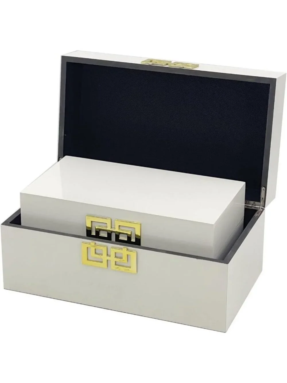Set of 2 Decorative Storage Boxes with Hinged Lid - Classic Wood Design, White